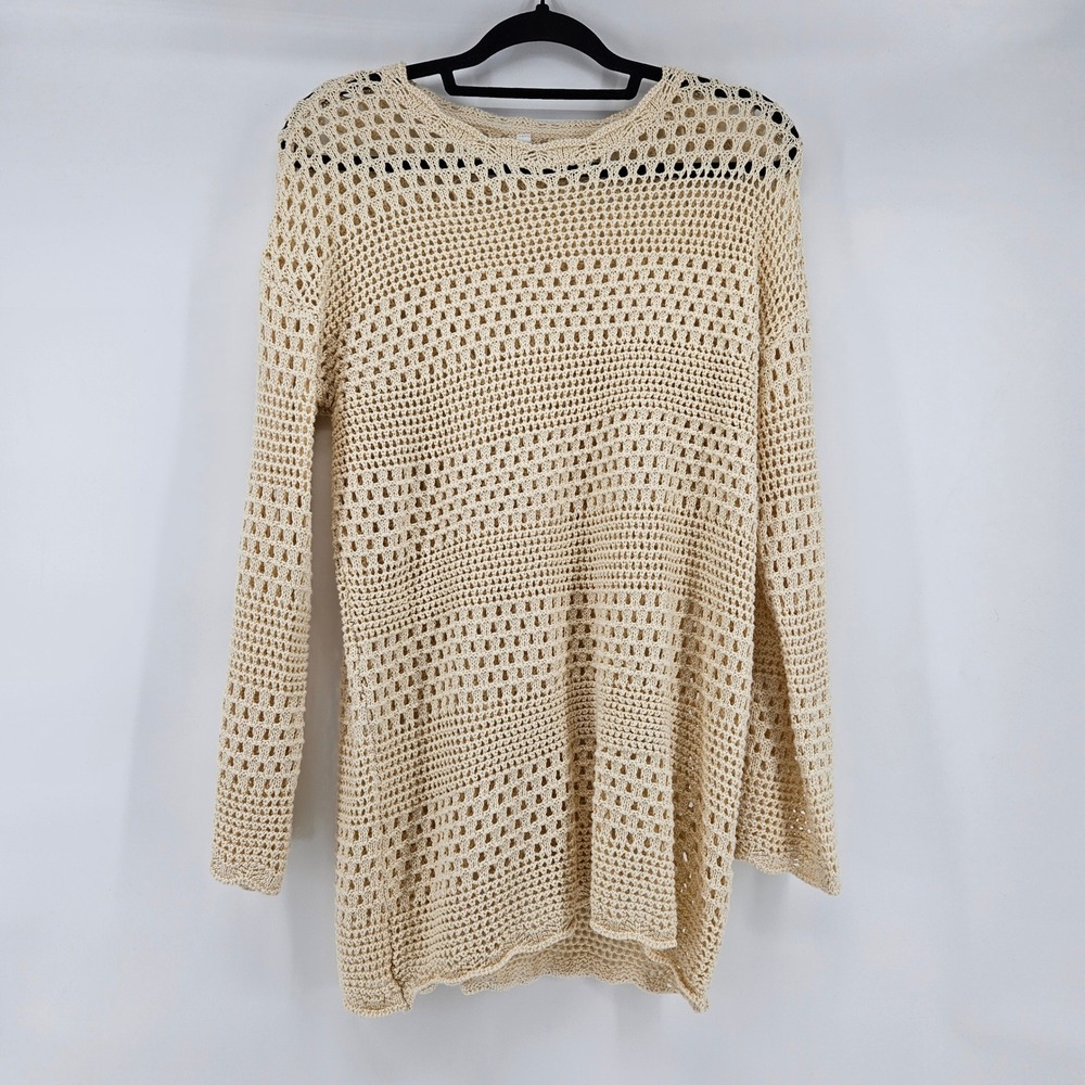 Boho‎ Beige Crochet Open Weave Mesh Sm Top Hippie Festival Layering Earthy Fairy